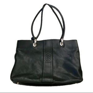Mario Orlandi Vintage Black Leather Large Tote Bag